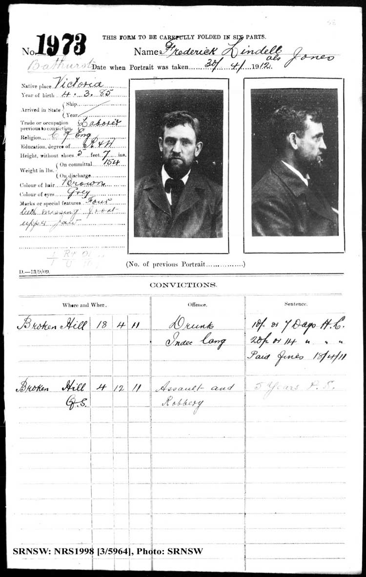 SRNSW: NRS1998, [3/5964], Bathurst Gaol photographic description book, 1874-1930, No. 1973, p. 58, R5087.
