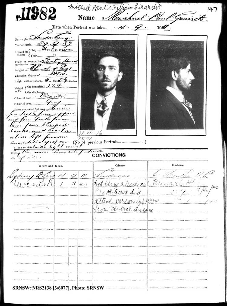 SRNSW: NRS2138, [3/6077], Darlinghurst Gaol photographic description book, 1911-1912, No.11 982, p. 147, R5115.