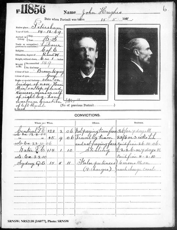 SRNSW: NRS2138, [3/6077], Darlinghurst Gaol photographic description book, 1911-1912, No. 11856, p. 6, R5115.