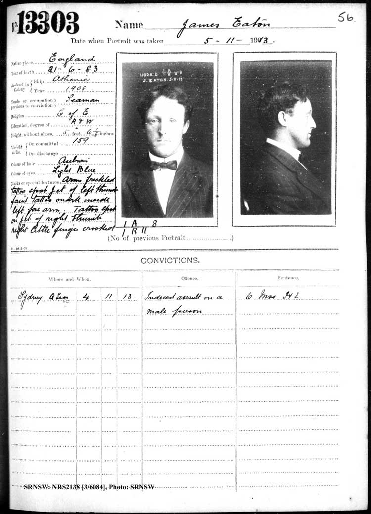 SRNSW: NRS2138, [3/6084], Darlinghurst Gaol photographic description book, 1913-1914, No. 13303, p. 56, R5117.