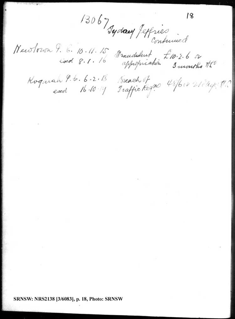 SRNSW: NRS2138, [3/6083], Darlinghurst Gaol photographic description book, 1913-1914, No. 13067, pp. 18, R5117.