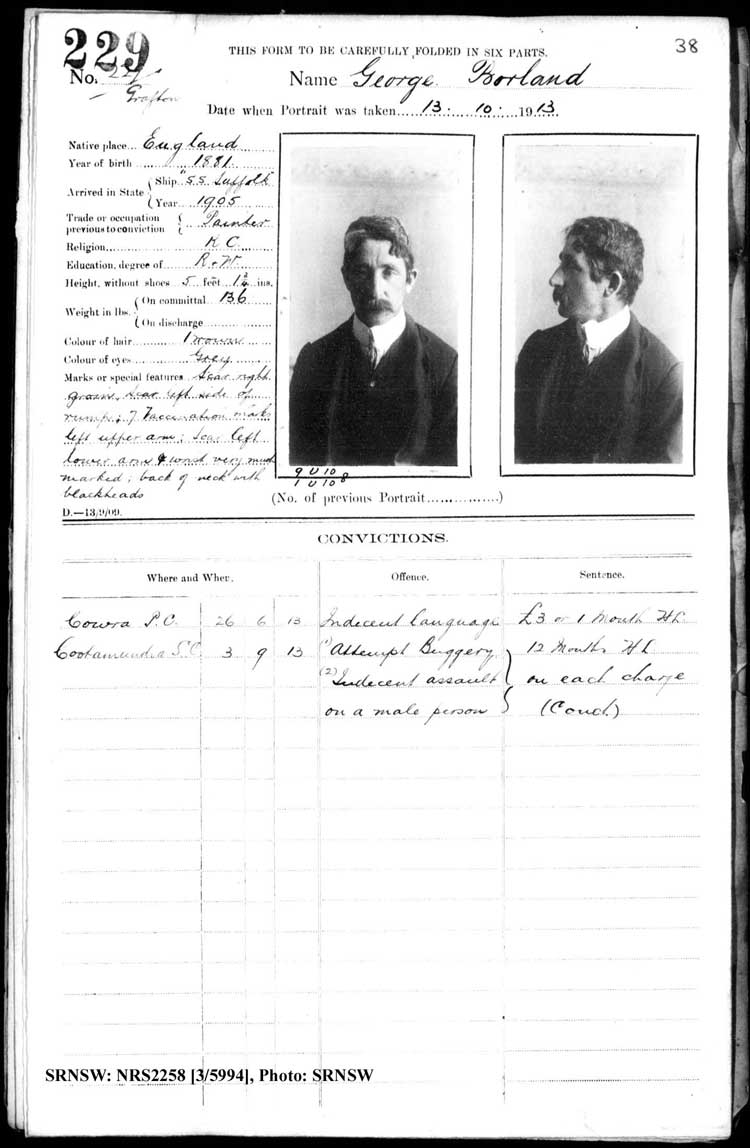 SRNSW: NRS2258, [3/5994], Grafton Gaol photographic description book, Jun 1910-Nov 1922, No. 229, p. 38, R5125. 