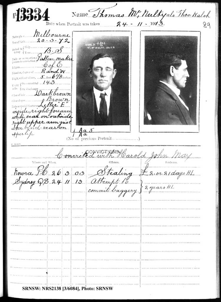 SRNSW: NRS2138, [3/6084], Darlinghurst Gaol photographic description book, 1913-1914, No. 13334, p. 89, R5117.