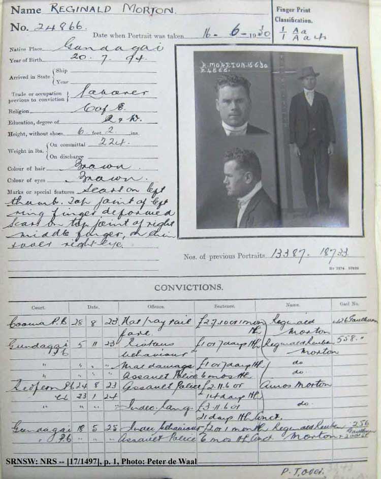 SRNSW: NRS– [17/1497], State Penitentiary photographic description book, 4 Jun 1930-19 Sep 1930, No. 24866, p. –. #1