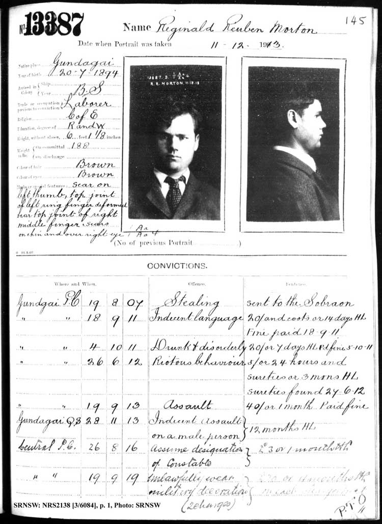 SRNSW: NRS2138, [3/6084], Darlinghurst Gaol photographic description book, 1912-1914, No.13387, pp. 145, R5117.