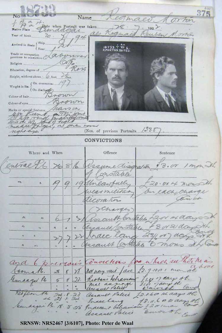 SRNSW: NRS2467, [3/6107], State Penitentiary photographic description book, 8 Feb 1922-5 Sep 1922, No. 18733 p. 375.