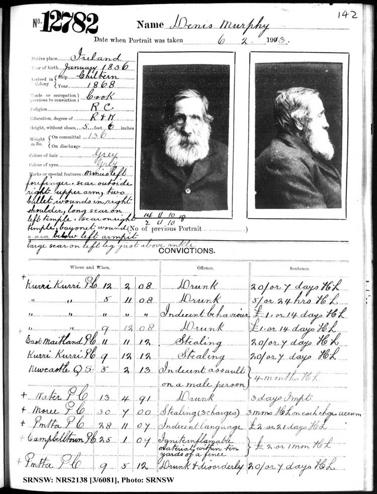 SRNSW: NRS2138, [3/6081], Darlinghurst Gaol photographic description book, 1912-1913, No.12782, p. 142, R5116. 