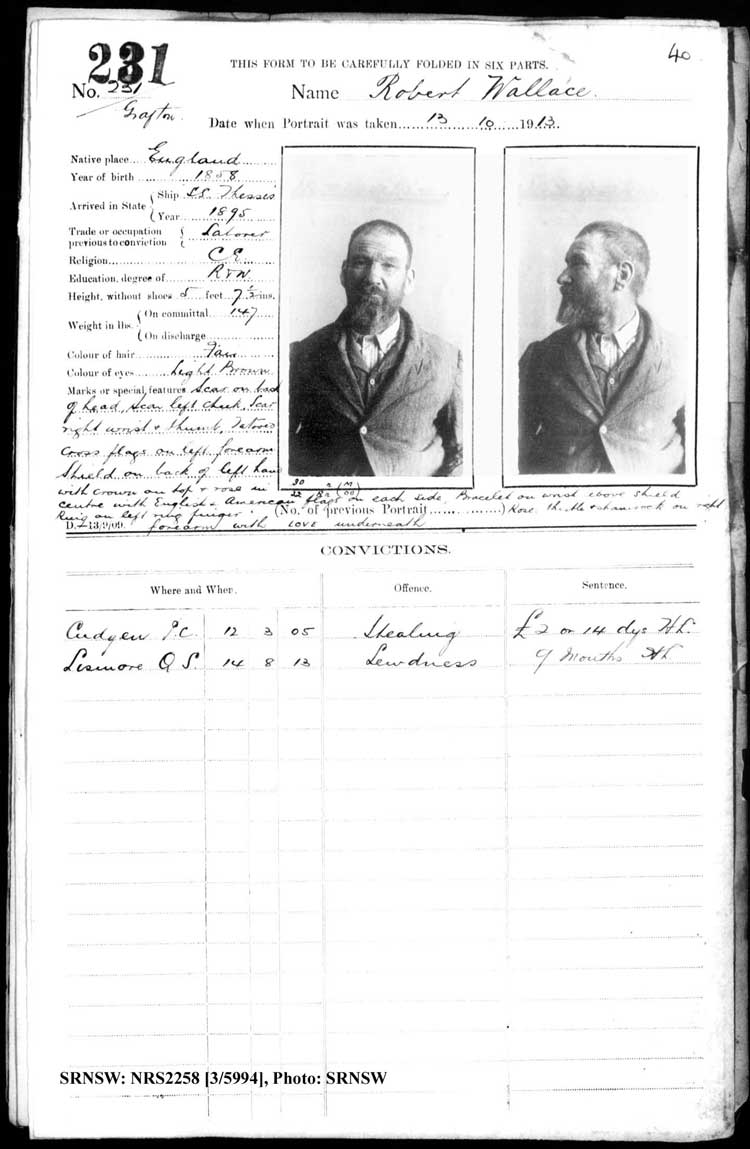 SRNSW: NRS2258, [3/5994], Grafton Gaol photographic description book, Jun 1910-Nov 1922, No. 231, p. 40, R5125.