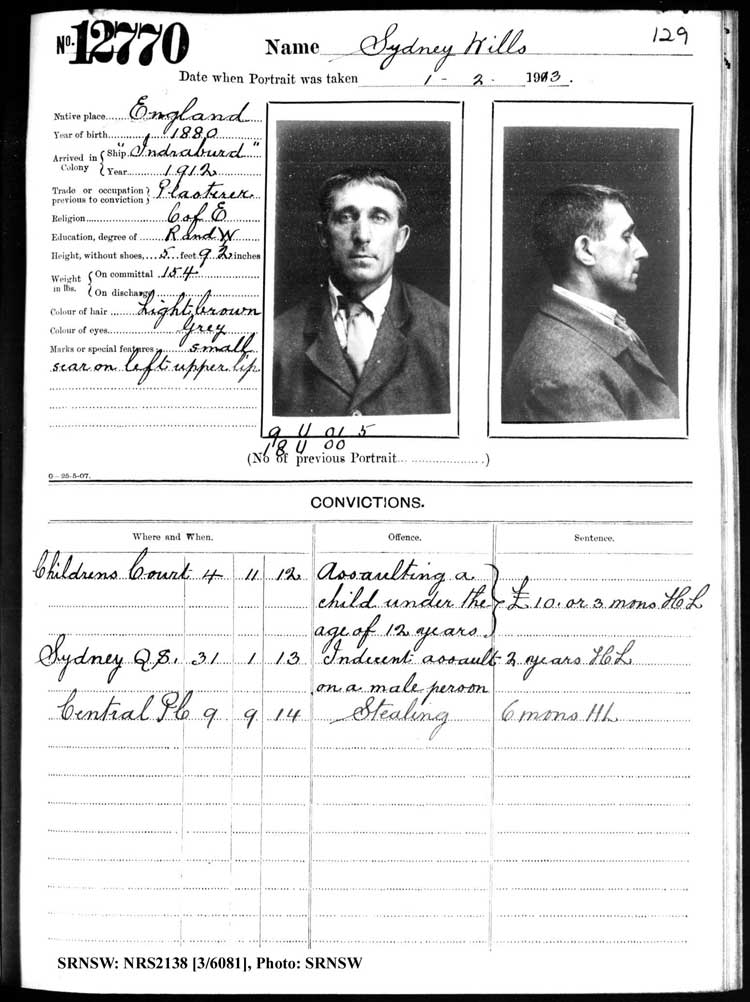 SRNSW: NRS2138, [3/6081], Darlinghurst Gaol photographic description book, 1912-1913, No. 12770, p.12 9, R5116.
