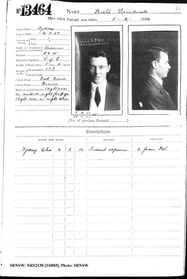SRNSW: NRS2138, [3/6085], Darlinghurst Gaol photographic description book, 1913-1914, No. 13464, p. 11, R5117.