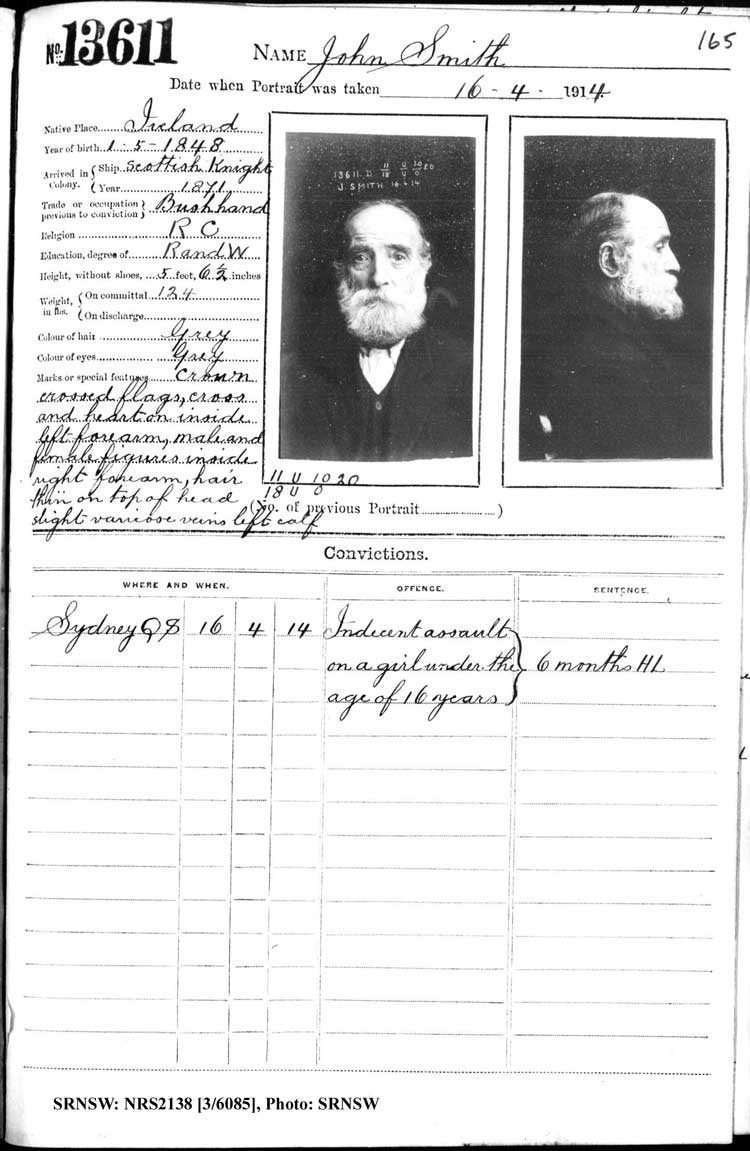 SRNSW: NRS2138, [3/6085], Darlinghurst Gaol photographic description book, 1913-1914, No. 13611, p. 165, R5117.