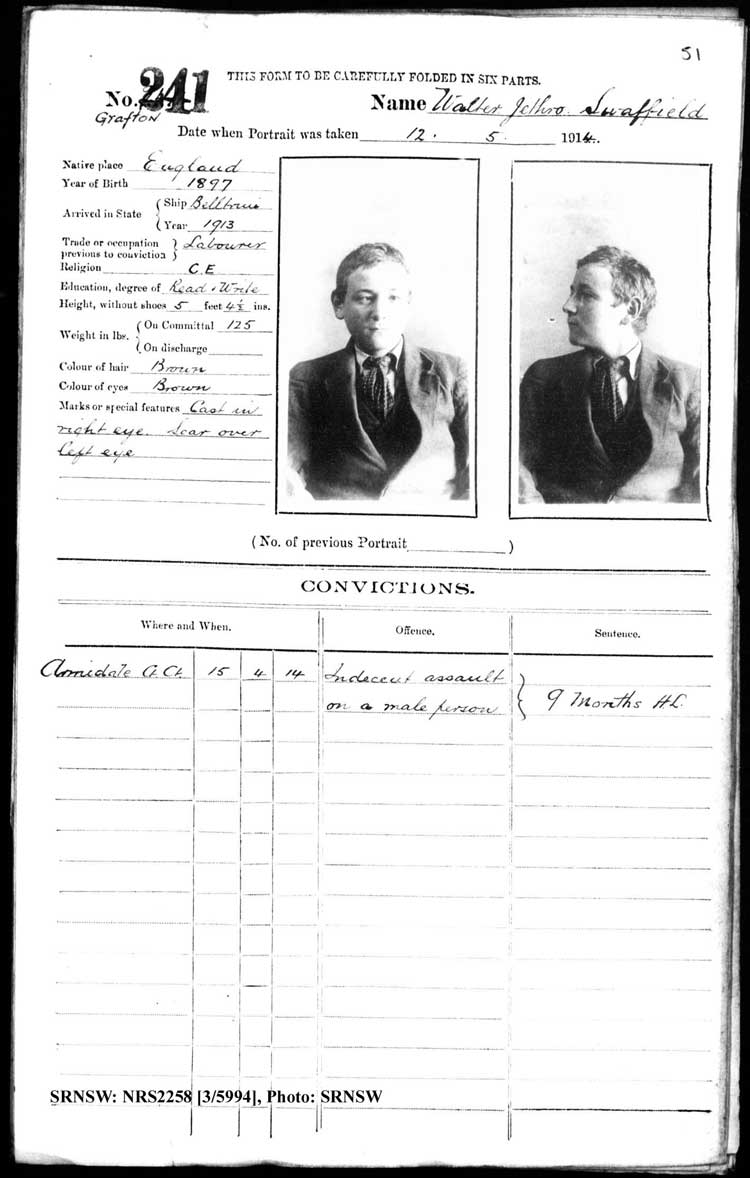 SRNSW: NRS2258, [3/5994], Grafton Gaol photographic description book, Jun 1910-Nov 1922, No. 241, p. 51, R5125.