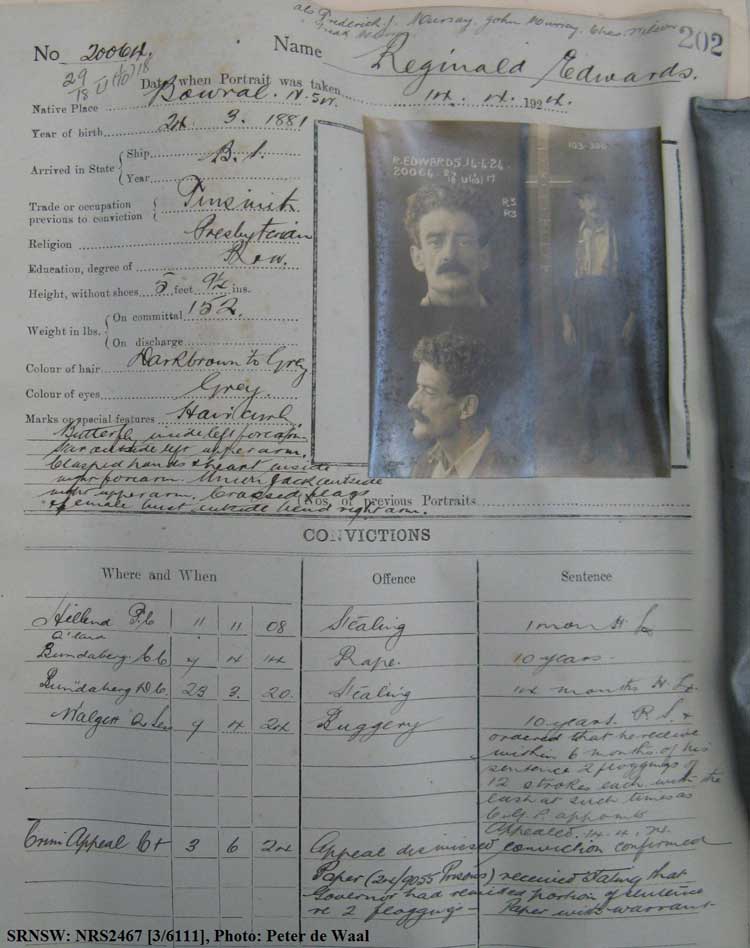 SRNSW: NRS2467, [3/6111], State Penitentiary photographic description book, 14 Jan 1924-5 Jun 1924, No. 20064, p. 202.