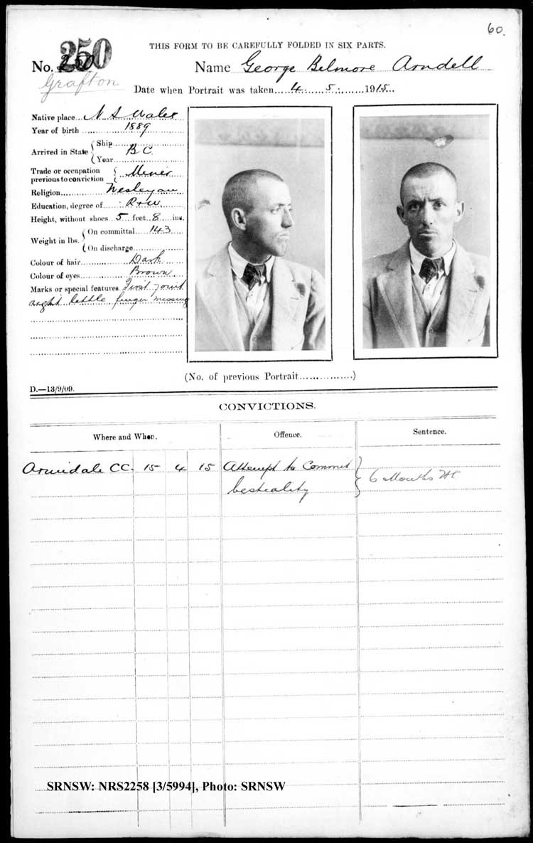 SRNSW: NRS2258, [3/5994], Grafton Gaol photographic description book, Jun 1910-Nov 1922, No. 250, p. 60, R5125.