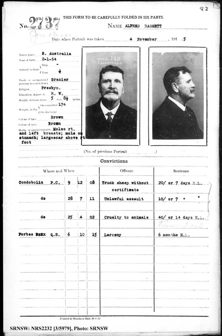 SRNSW: NRS2232, [3/5979], Goulburn Gaol photographic description book, 17 Dec 1914-3 Feb 1916, No. 2737, p. 82, R5122.