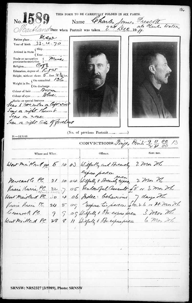 SRNSW: NRS2327, [3/5989], Maitland Gaol photographic description book, 1875-1930, No. 1589, p. 156, R5131.