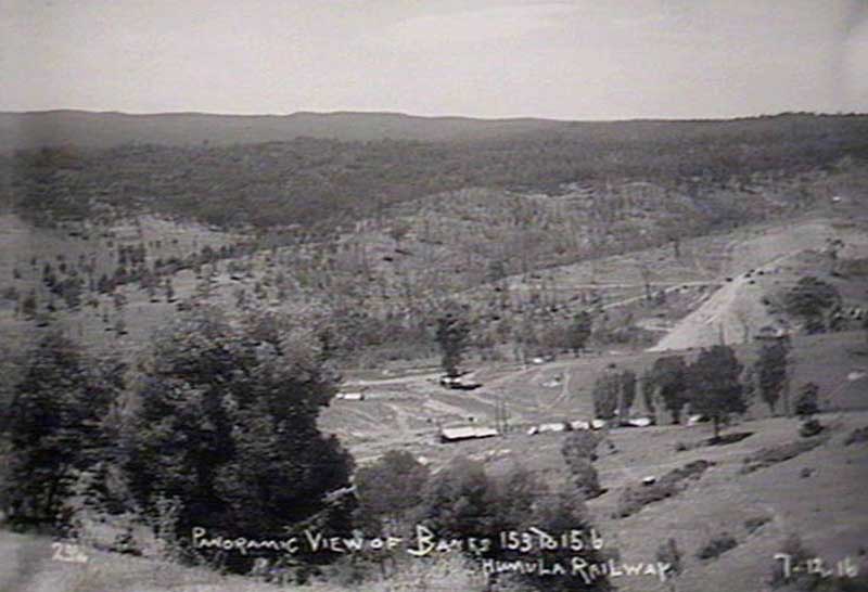 Panoramic view of Banks 153 to 156, Humula Railway. Image: 7 Dec 1916, NSW State Library collection. Reproduction: Peter de Waal Panoramic view of Banks 153 to 156, Humula Railway. Image: 7 Dec 1916, NSW State Library collection. Reproduction: Peter de Waal