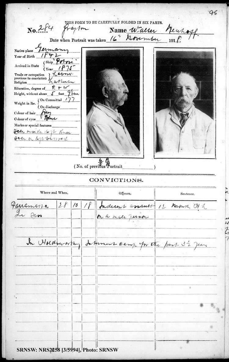 SRNSW: NRS2258, [3/5994], Grafton Gaol photographic description book, Jun 1910-Nov 1922, No. 284, p. 95, R5125.