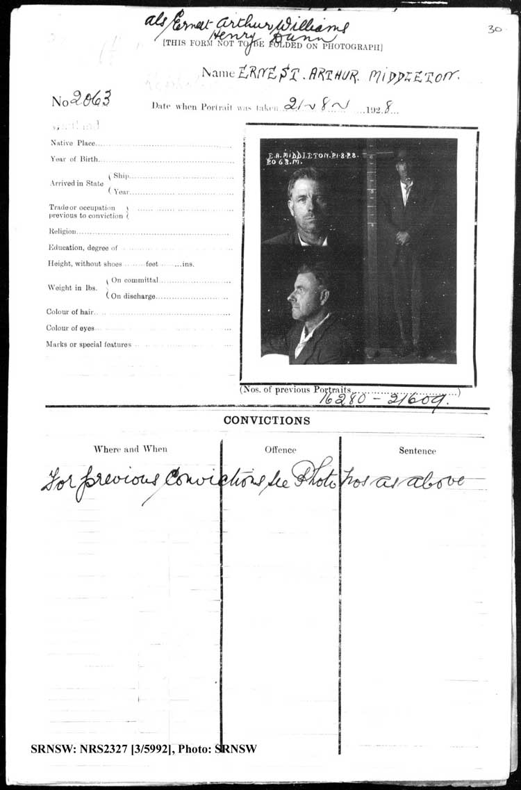 SRNSW: NRS2327, [3/5992], Maitland Gaol Photograph description sheets, 1875-1930, No. 2063, p. 30, R5132.