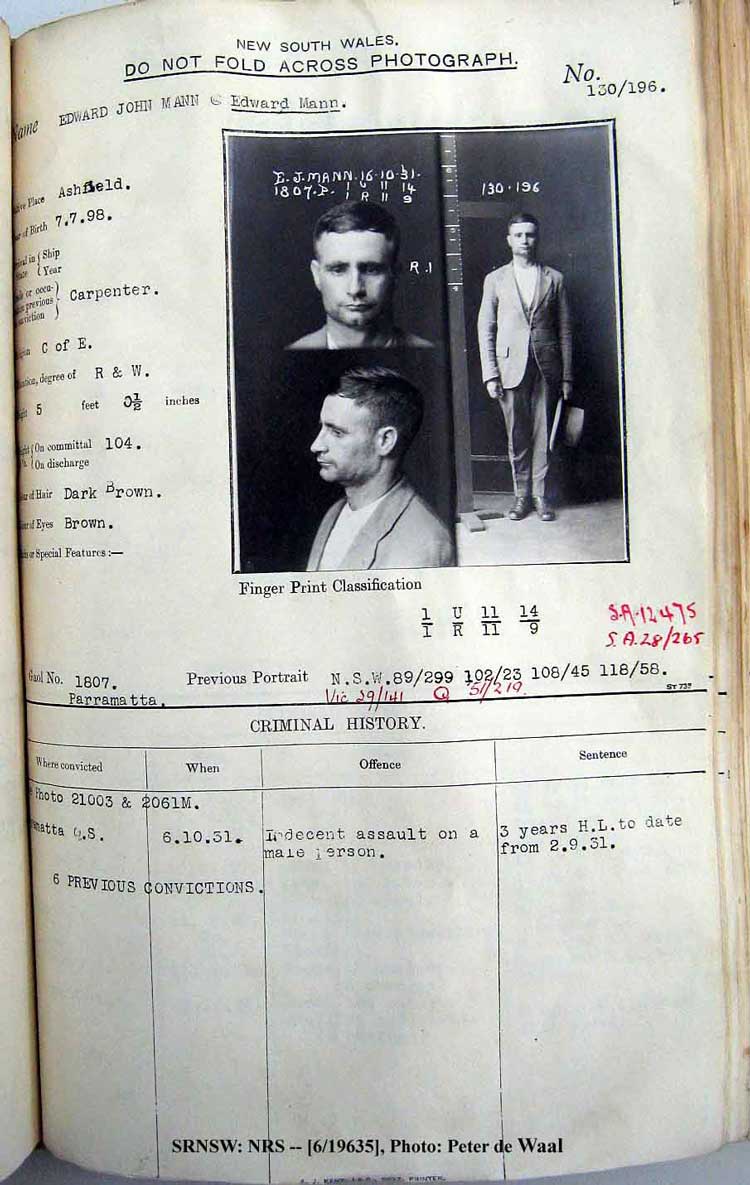 SRNSW: NRS– [6/19635], NSW police photo books, 14 Nov 1931-11 Feb 1932, No. 1807, p. 196.