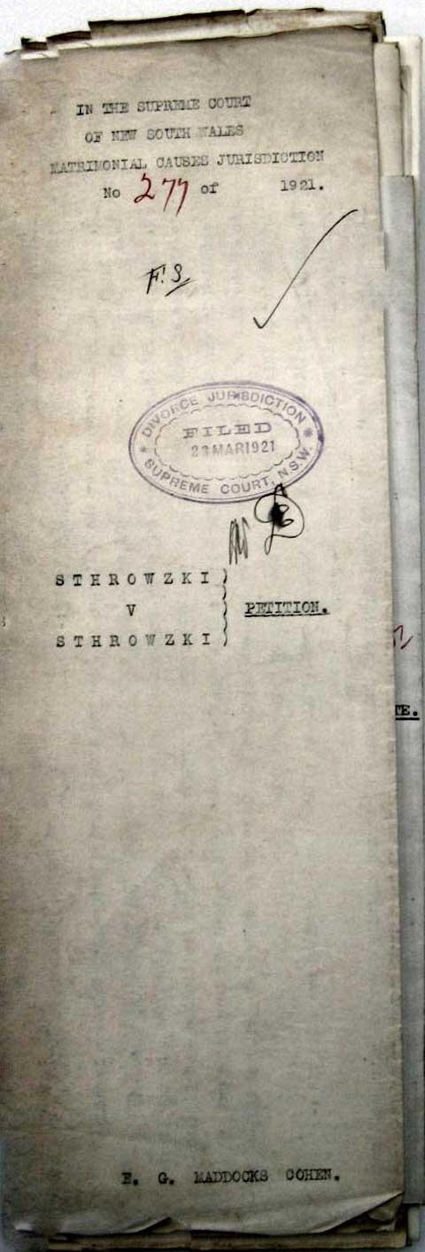 Sthrowzki divorce papers, 1921. Photo: Peter de Waal Sthrowzki divorce papers, 1921. Photo: Peter de Waal