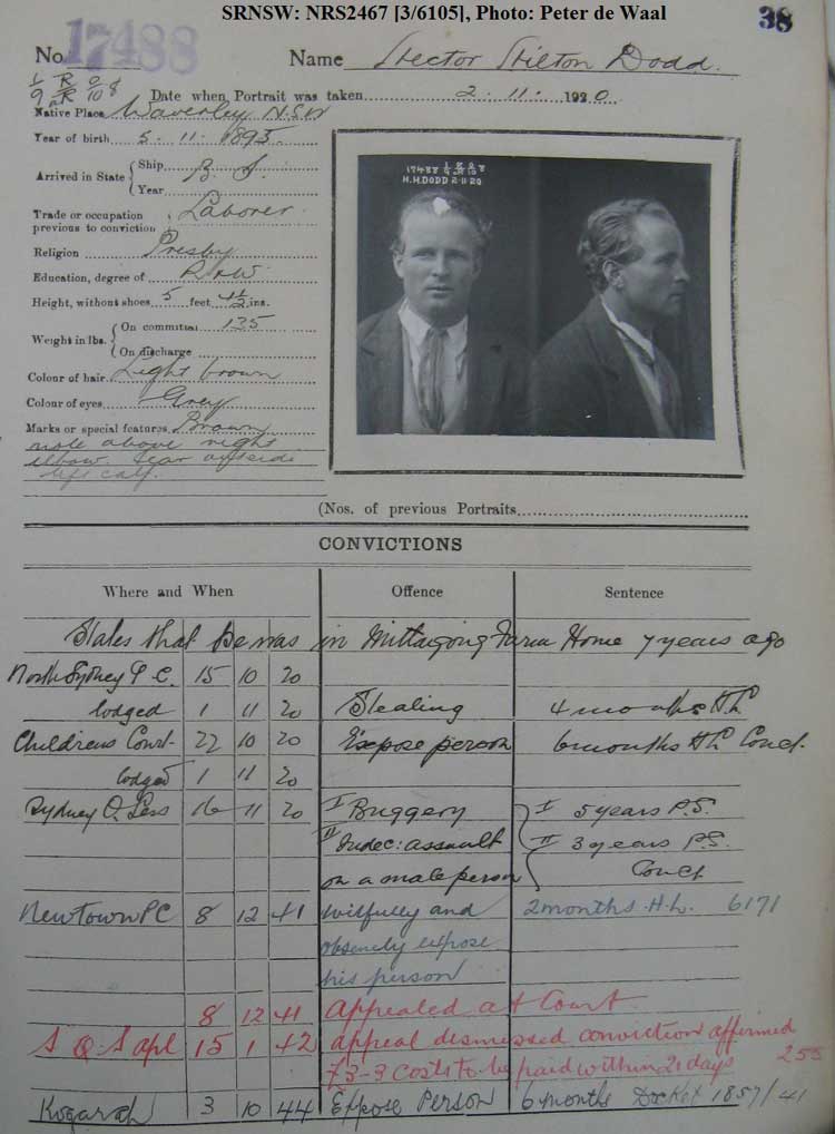 SRNSW: NRS2467, [3/6105], State Penitentiary photographic description book, 9 Oct 1920-14 May 1921, No. 17488, p. 38.