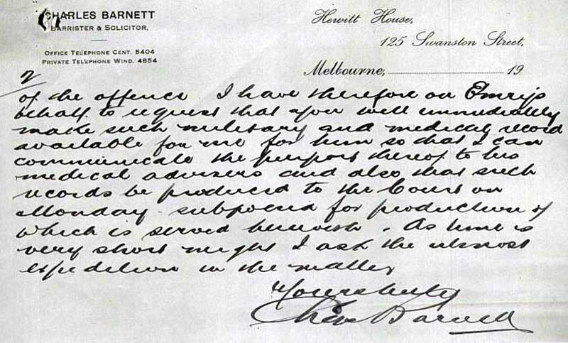 Solicitor’s Correspondence Concerning Accused’s Court Appearance, Dec 1922. p. 15