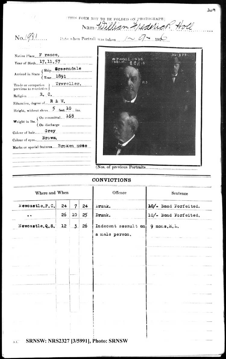 SRNSW: NRS2327, [3/5991], Maitland Gaol photographic description book, 1875-1930, No. 1981, p. 209, R5132.