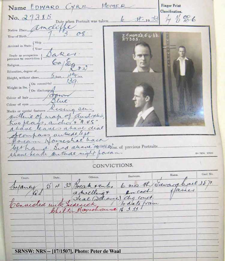 SRNSW: NRS– [17/1507], State Penitentiary photographic description book, 28 Mar 1933-15 Jul 1933, No. 27385, p. –.