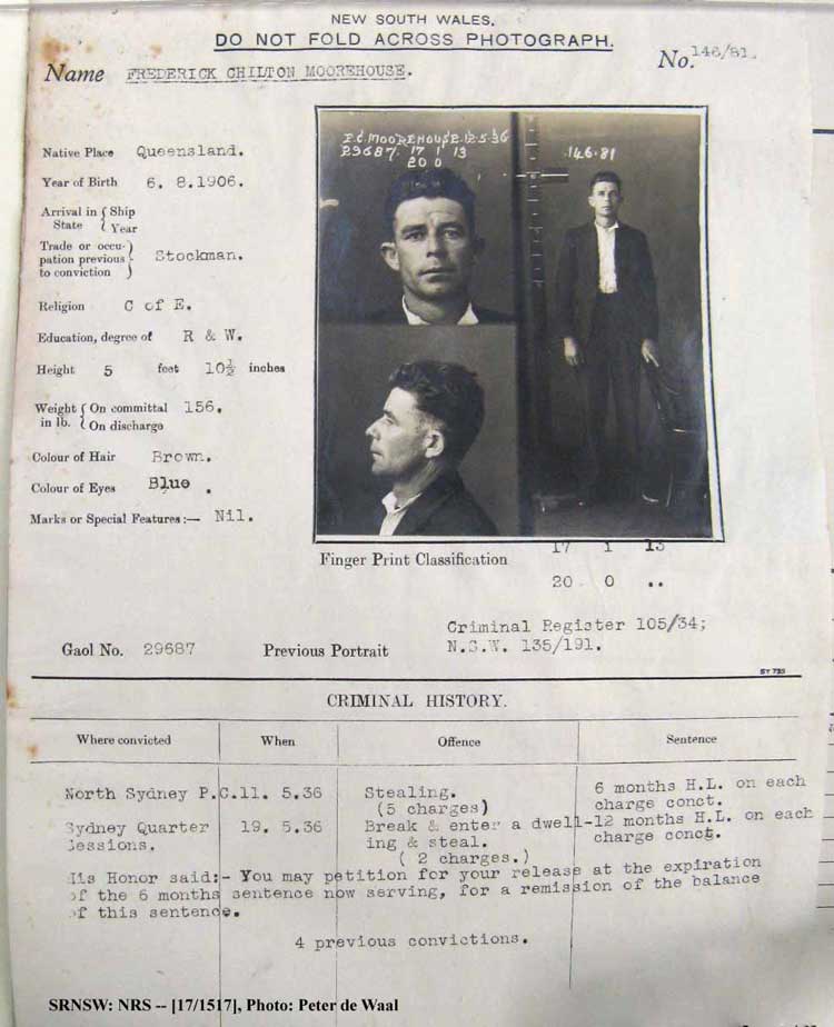 SRNSW: NRS– [17/1517], State Penitentiary photographic description book, 11 Mar 1936-13 Jun 1936, No. 29687, p. –.