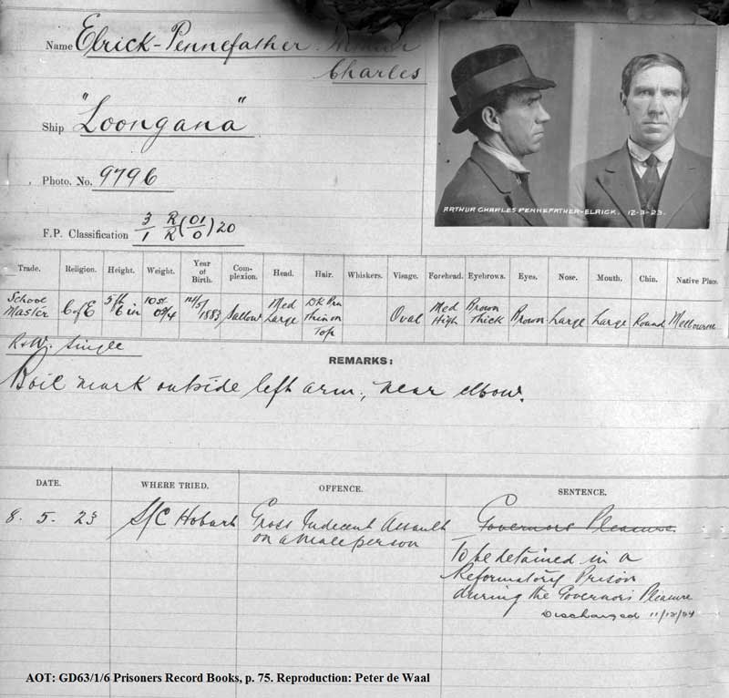 TAHO: GD63/1/6, Prisoners Record Books, p. 75. TAHO: GD63/1/6, Prisoners Record Books, p. 75.