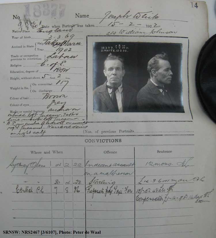 SRNSW: NRS2467, [3/6107], State Penitentiary photographic description book, 8 Feb 1922-5 Sep 1922, No. 18377, p. 14.