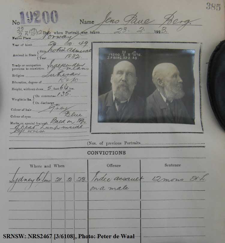 SRNSW: NRS2467, [3/6108], State Penitentiary photographic description book, 5 Sep 1922-24 Mar 1923, No. 19200, p. 385.