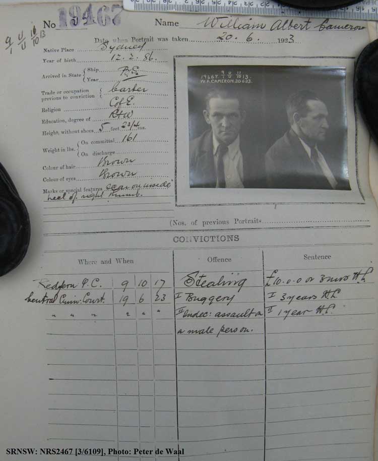 SRNSW: NRS2467, [3/6109], State Penitentiary photographic description book, 17 Mar 1923-11 Aug 1923, No. 19467, p. –.