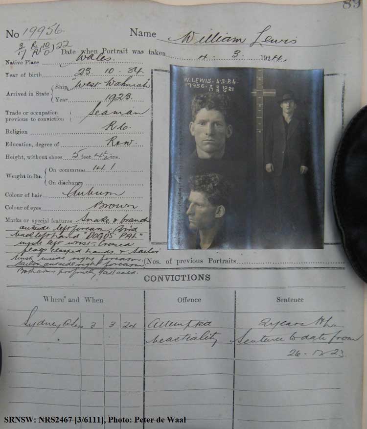 SRNSW: NRS2467, [3/6111], State Penitentiary photographic description book, 14 Jan 1924-5 Jun 1924, No. 19956, p. 89.