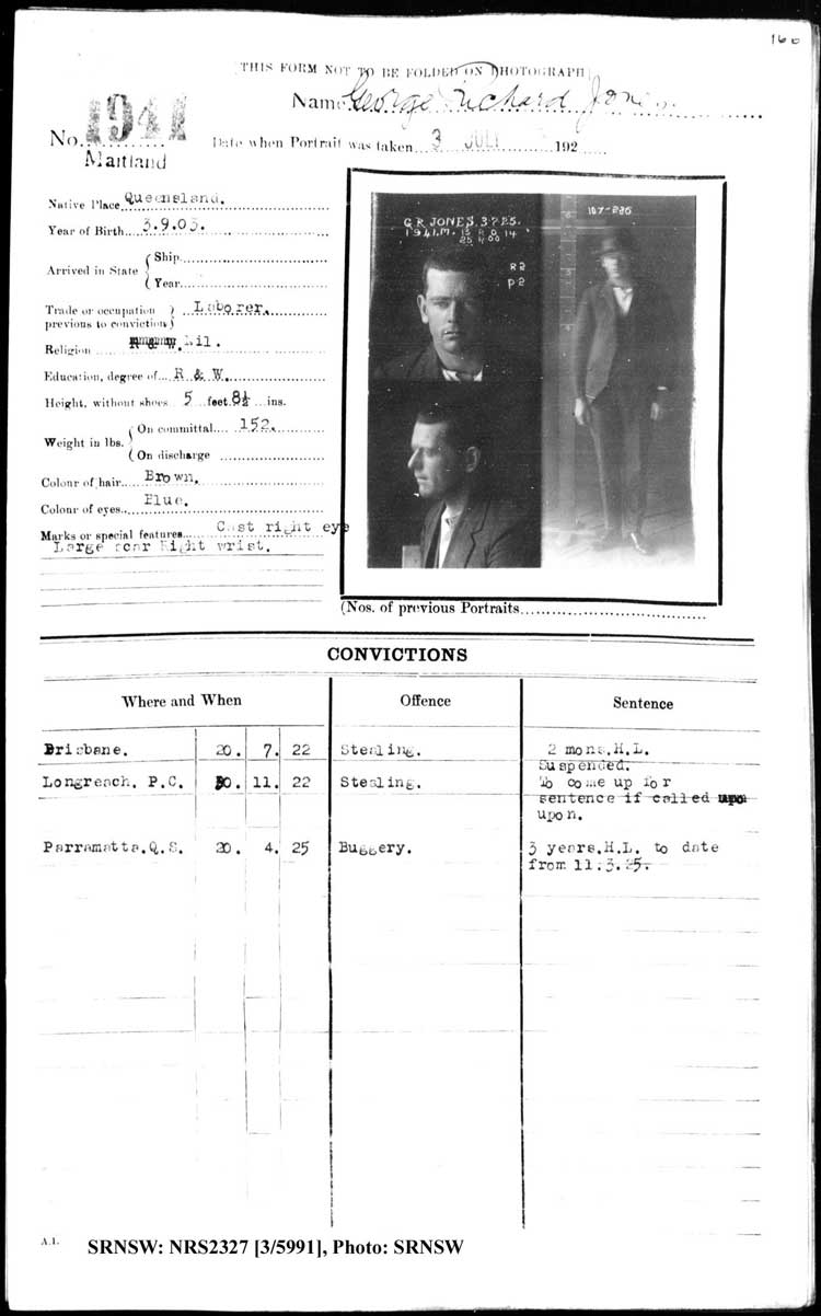 SRNSW: NRS2327, [3/5991], Maitland Gaol photographic description book, 1875-1930, No. 1941, p. 160, R5132.