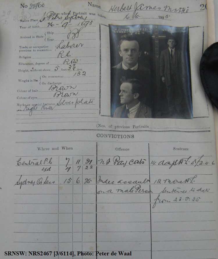 SRNSW: NRS2467, [3/6114], State Penitentiary photographic description book, 26 Mar 1925-31 Jul 1925, No. 20960, p. –.