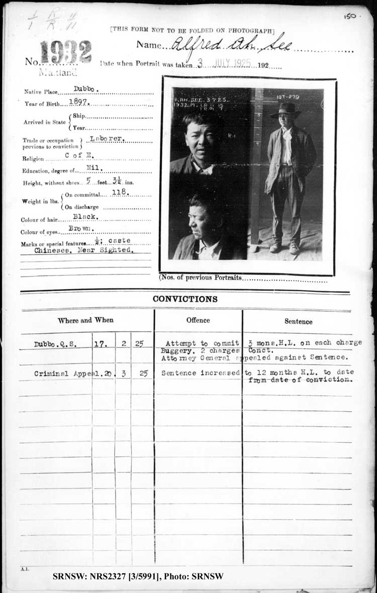 SRNSW: NRS2327, [3/5991], Maitland Gaol photographic description book, 1875-1930, No. 1932, p. 150, R5132.