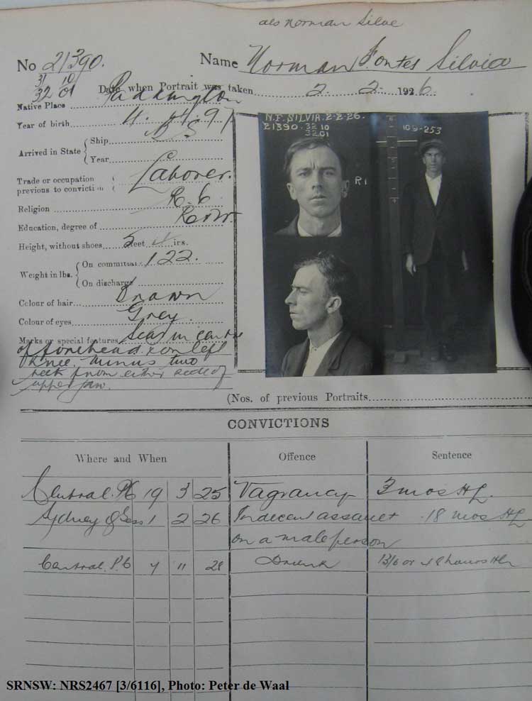 SRNSW: NRS2467, [3/6116], State Penitentiary photographic description book, 30 Dec 1925-2 Jun 1926, No. 21390, p. –.