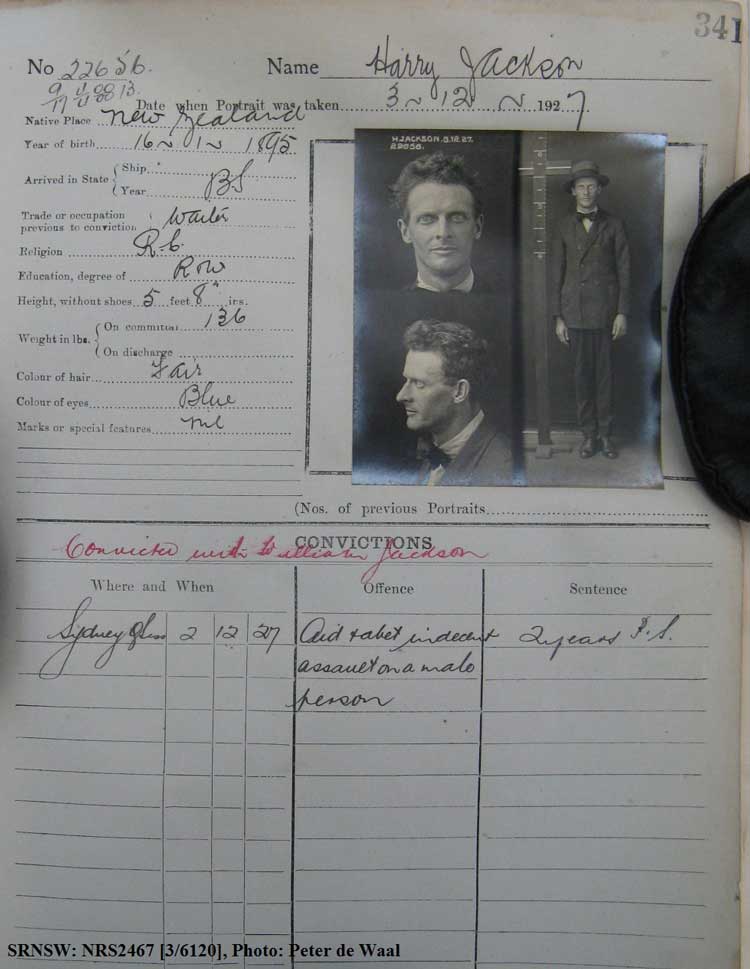 SRNSW: NRS2467, [3/6120], State Penitentiary photographic description book, 8 Oct 1927-24 Feb 1928, No. 22656, p. 341.