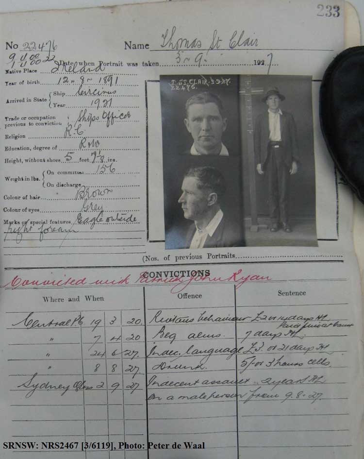SRNSW: NRS2467, [3/6119], State Penitentiary photographic description book, 5 May 1927-7 Oct 1927, No. 22476, p. 233.
