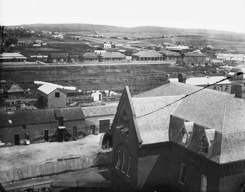 Panorama of Bathurst, looking south west to Piper Street and taken from the tower of the Catholic Cathedral, 1870-75. Image: NSW State Library collection. Reproduction: Peter de Waal