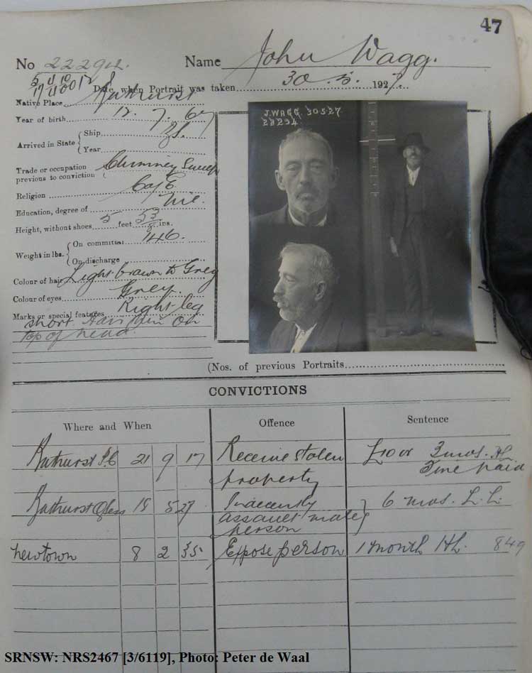 SRNSW: NRS2467, [3/6119], State Penitentiary photographic description book, 5 May 1927-7 Oct 1927, No. 22294, p. 47.