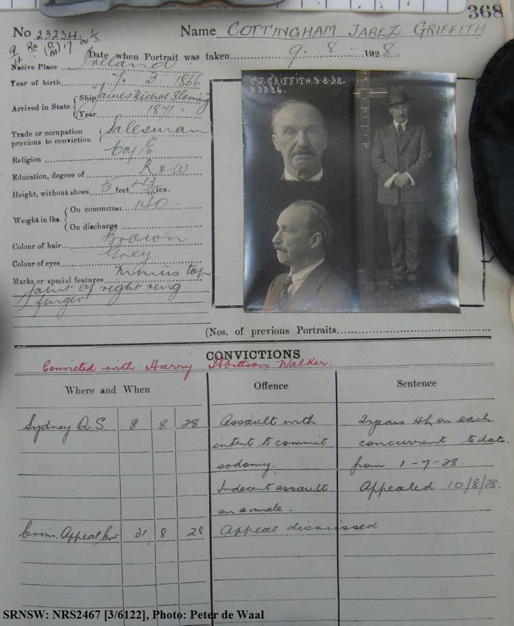 SRNSW: NRS2467, [3/6122], State Penitentiary photographic description book, 29 Jun 1928-7 Nov 1928, No. 23234, p. 368.