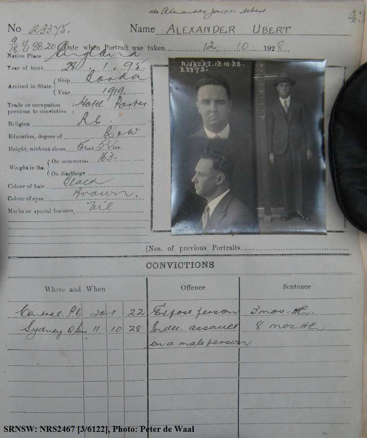 SRNSW: NRS2467, [3/6122], State Penitentiary photographic description book, 29 Jun 1928-7 Nov 1928, No. 23375, p. –.