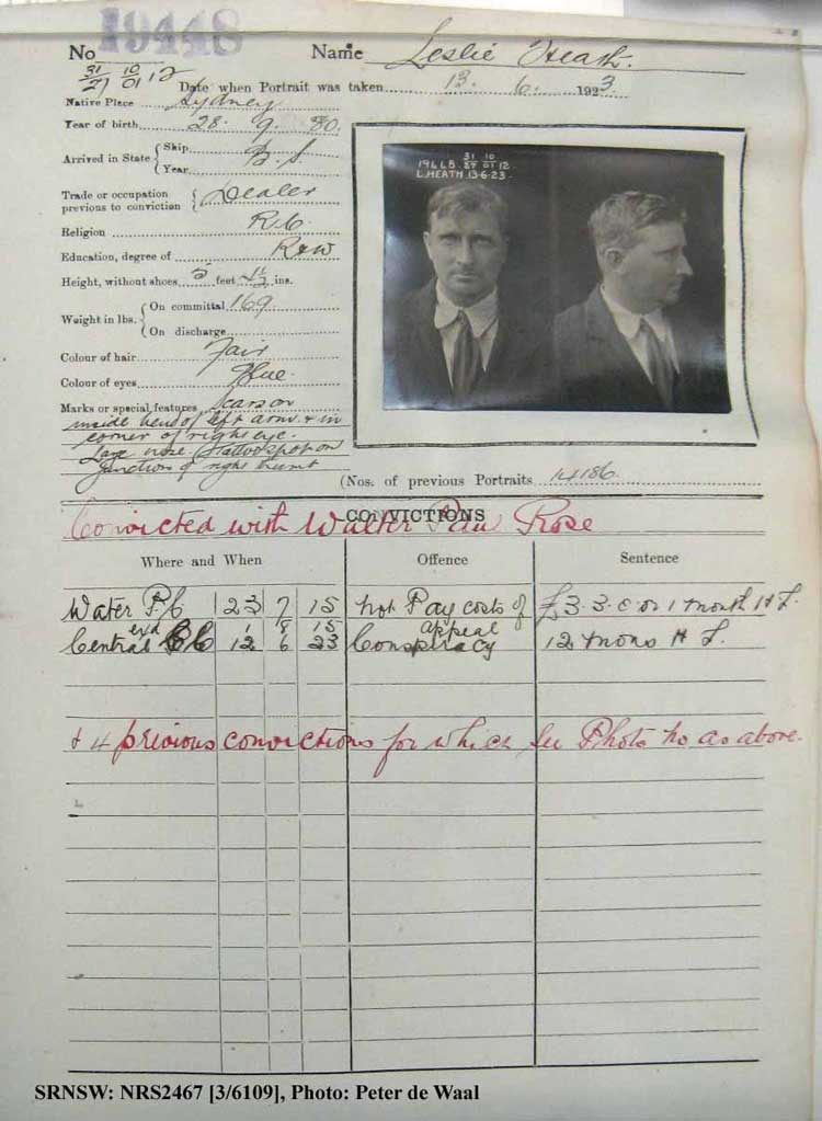 SRNSW: NRS2467, [3/6109], State Penitentiary photographic description book, 17 Mar 1923-11 Aug 1923, No. 19448, p. –.
