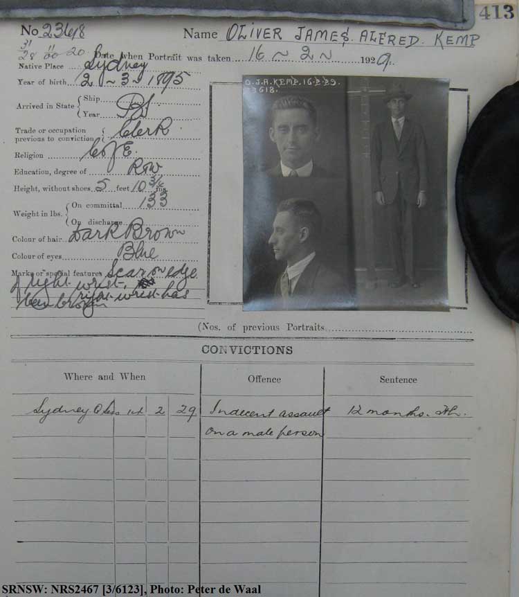 SRNSW: NRS2467, [3/6123], State Penitentiary photographic description book, 8 Nov 1928-21 Mar 1929, No. 23618, p. 413.