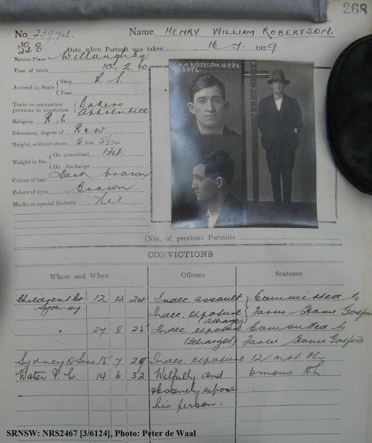 SRNSW: NRS2467, [3/6124], State Penitentiary photographic description book, 21 Mar 1929-8 Aug 1929, No. 23974, p. 268.