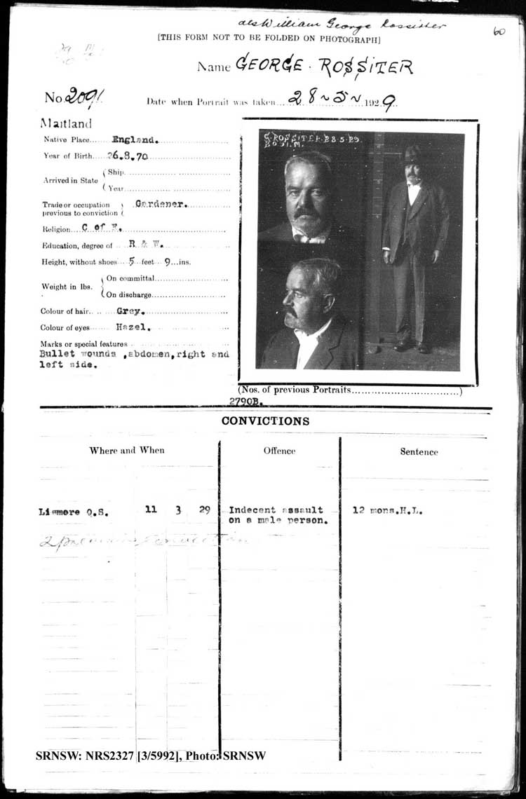 SRNSW: NRS2327, [3/5992], Maitland Gaol Photograph description sheets, 1875-1930, No. 2091, p. 60, R5132.