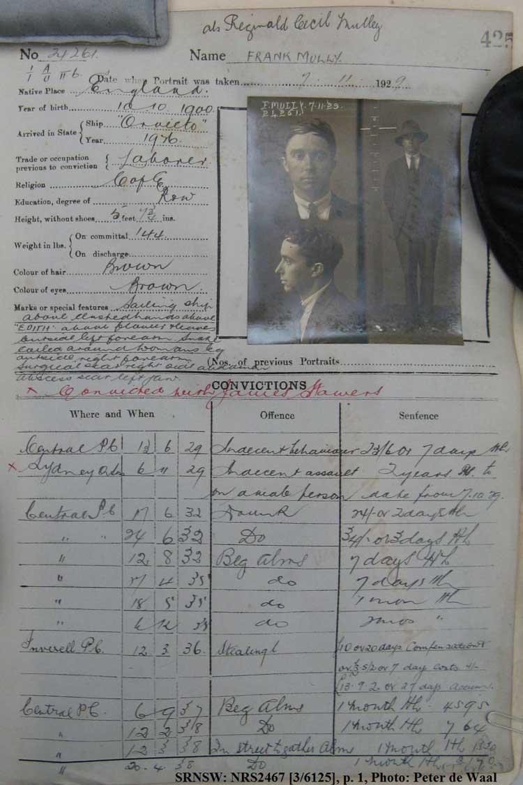 SRNSW: NRS2467, [3/6125], State Penitentiary photographic description book, 9 Aug 1929-3 Dec 1930, No. 24261, p. 425. (p.1)